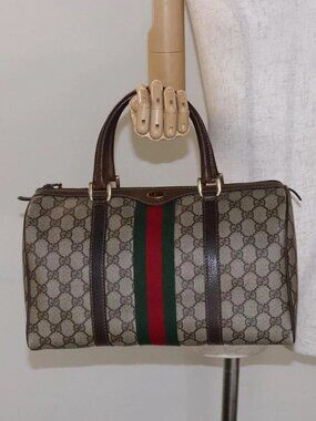 GUCCI GG Supreme Web Sherry Line Hand Bag PVC Beige Gold 24 012 3842 Auth 137938